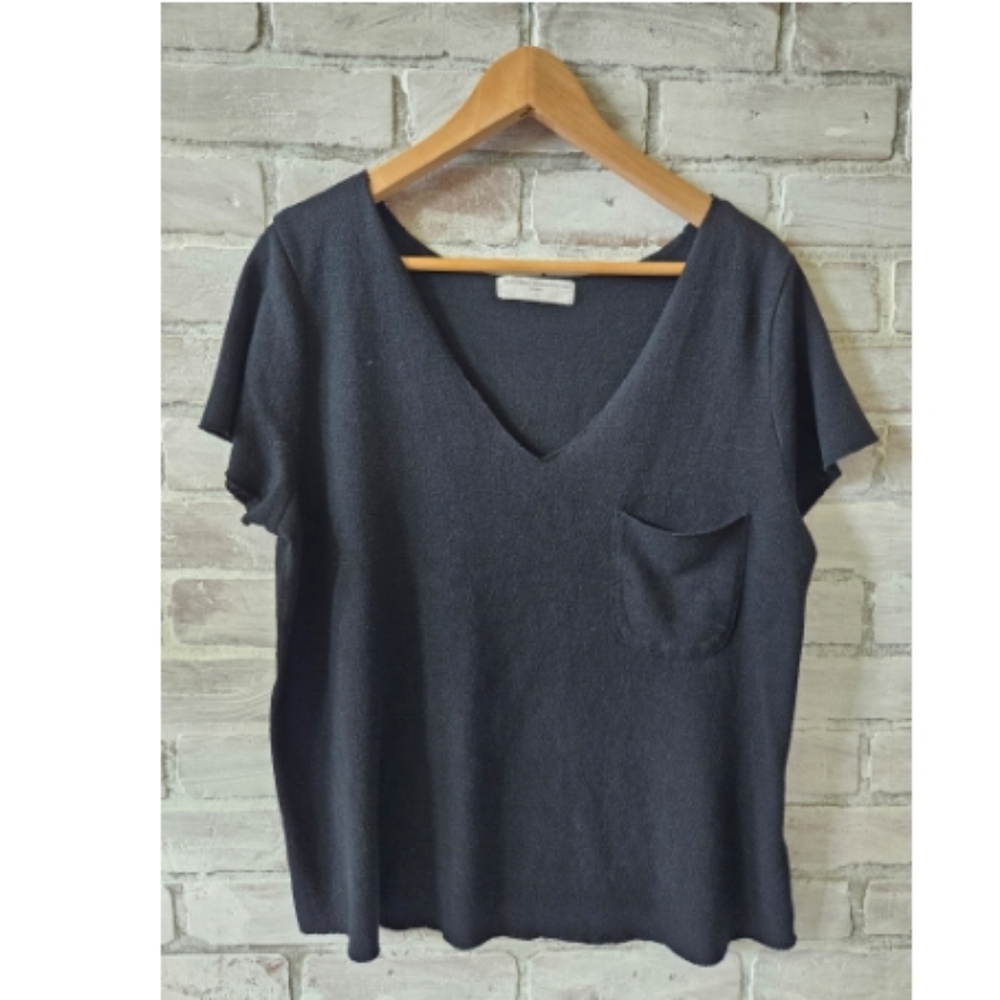 Urban Outfitters Raw Edge Black V-Neck Tee